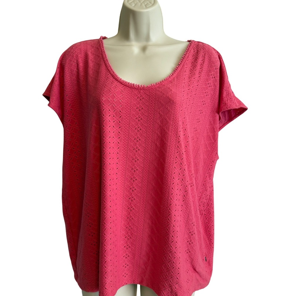 Tommy Hilfiger Pink Eyelet Lace Scoop Neck Top‎ XL Feminine Dainty Lightweight